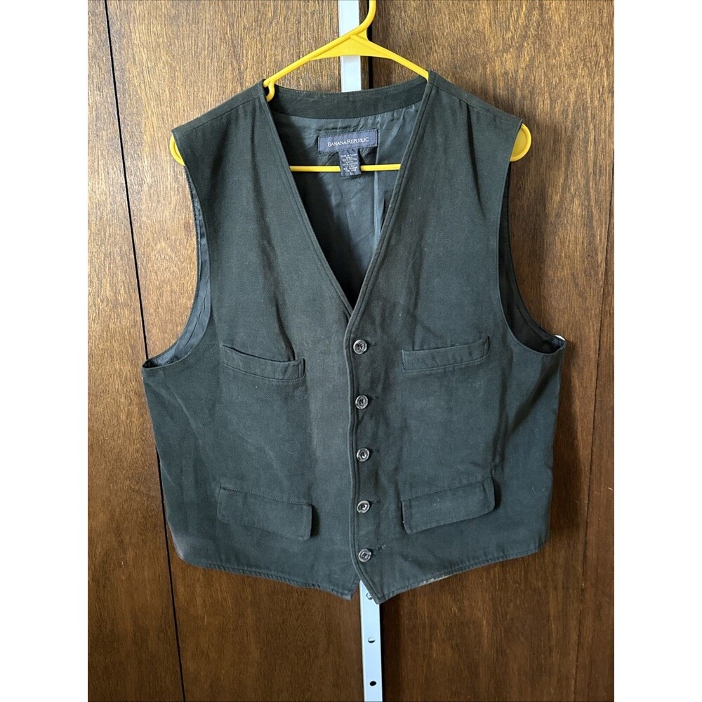 Banana Republic Vest Mens Sz L Dark Green Vest Lined Pockets Flaw* - Picture 2 of 5